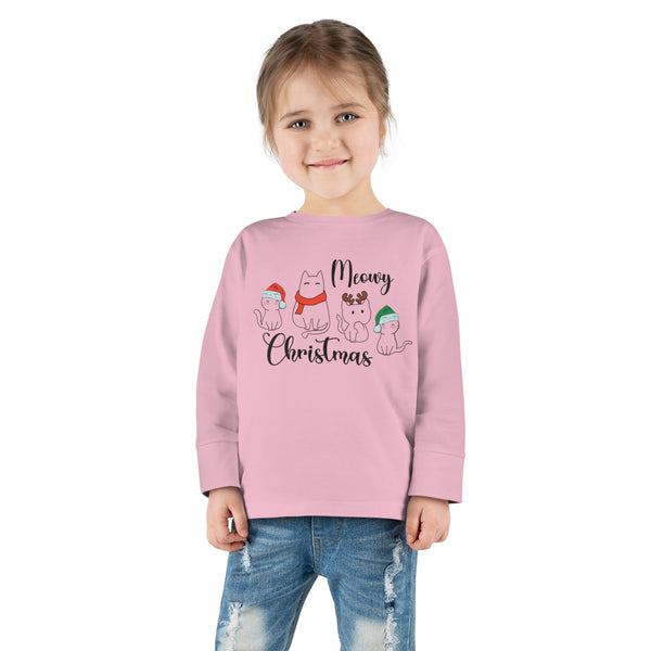 Meowy Christmas: A Cute Festive Toddler Long Sleeve Tee for Cat Lovers