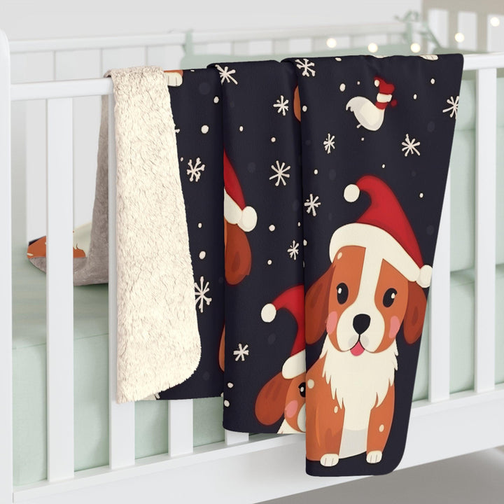 Holiday Sherpa Fleece Blanket - Christmas dogs with santa hats and snowflakes - Home Decor - Pets In Prints