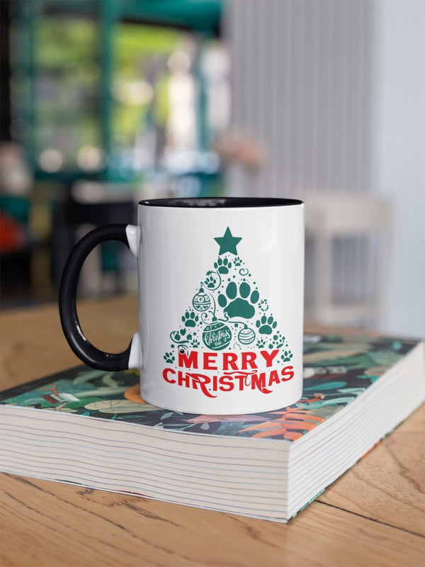 Paw Print Christmas Tree Accent Coffee Mug - Celebrate the Holidays in Style, 11oz