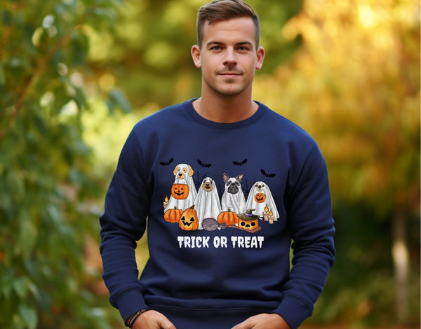 Unisex Heavy Blend™ Crewneck Sweatshirt (Funny Ghost Dog Halloween - Trick Or Treat) - Sweatshirt - Pets In Prints