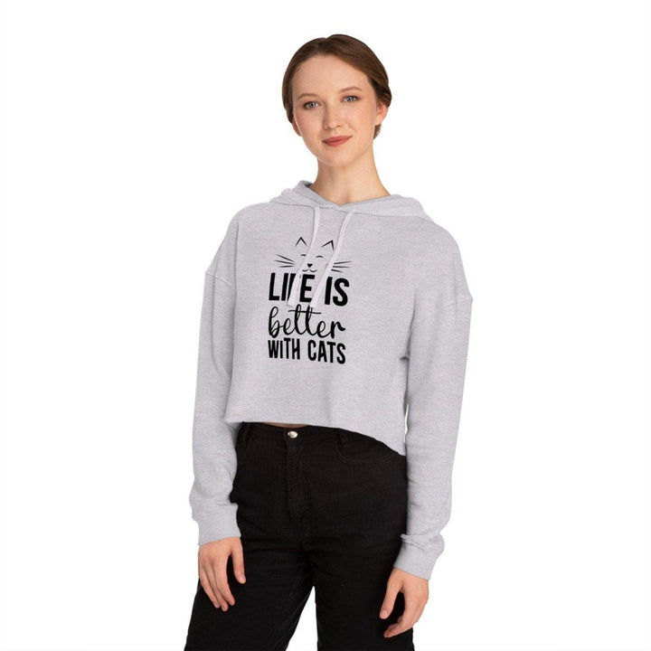 Cropped Hooded Sweatshirt for Cat Lovers - Life is Better with Cats - Hoodie - Pets In Prints