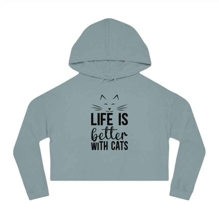 Cropped Hooded Sweatshirt for Cat Lovers - Life is Better with Cats - Hoodie - Pets In Prints