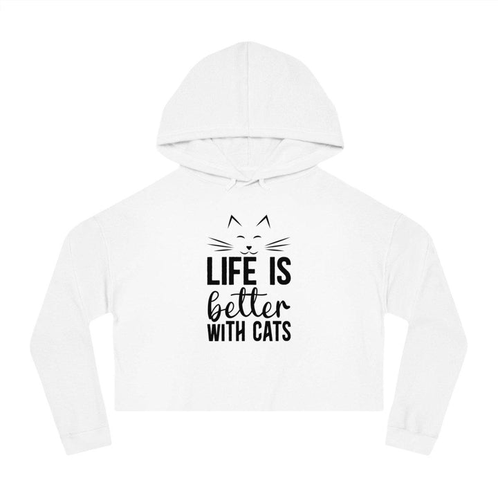 Cropped Hooded Sweatshirt for Cat Lovers - Life is Better with Cats - Hoodie - Pets In Prints