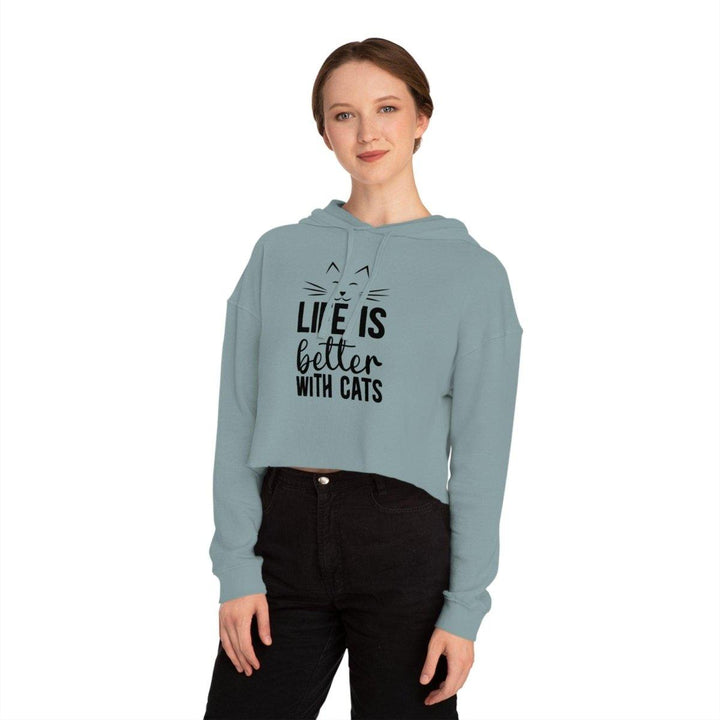 Cropped Hooded Sweatshirt for Cat Lovers - Life is Better with Cats - Hoodie - Pets In Prints