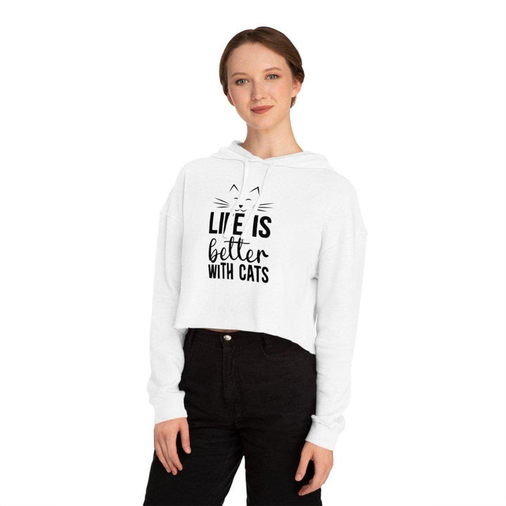 Cropped Hooded Sweatshirt for Cat Lovers - Life is Better with Cats - Hoodie - Pets In Prints